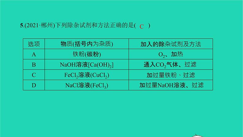 全国版2022中考化学第二篇专题突破能力提升专题四物质分析与离子共存练本课件06