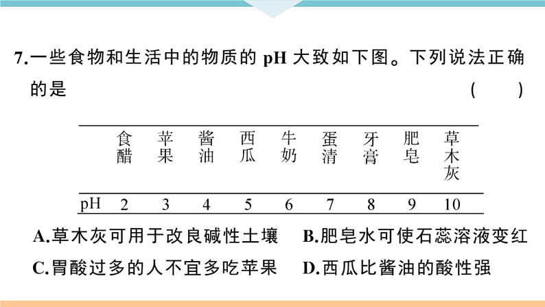 人教版九年级化学下册安徽习题讲评课件阶段检测十单元检测卷第7页