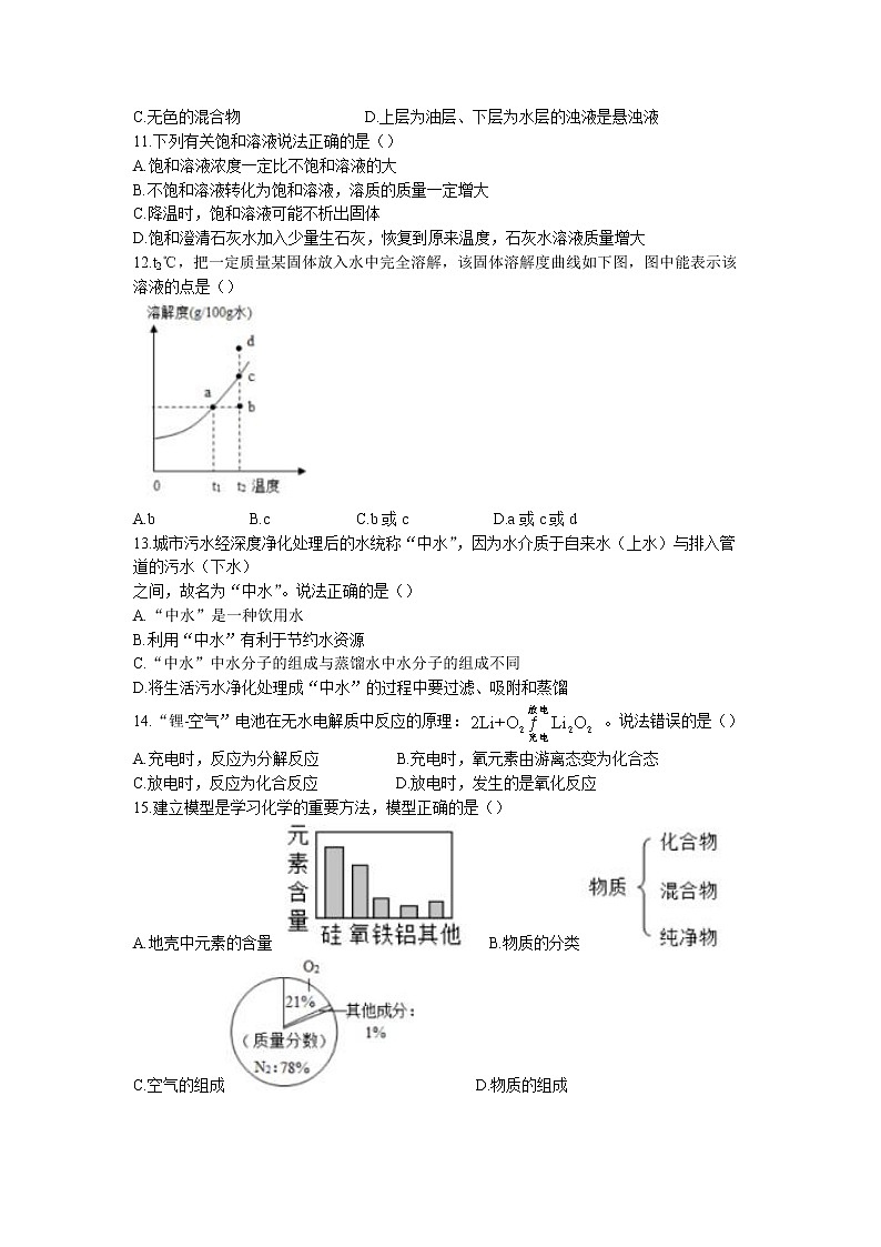 上海外国语大学双语学校2022-2023学年九年级上学期期中化学试题（含答案）02