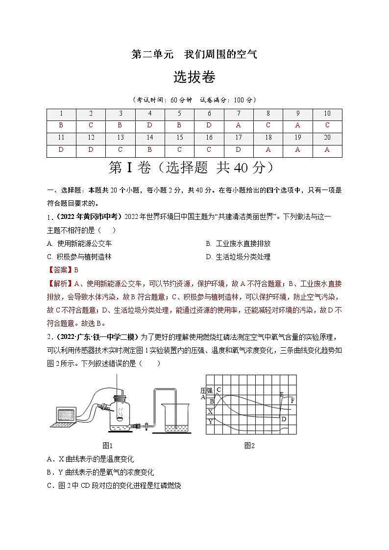 第二单元 我们周围的空气（选拔卷）-【单元测试】2022-2023学年九年级化学上册尖子生选拔卷（人教版）01