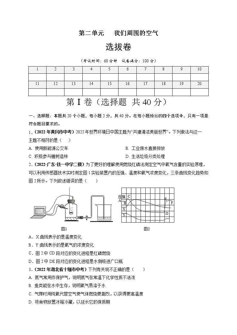 第二单元 我们周围的空气（选拔卷）-【单元测试】2022-2023学年九年级化学上册尖子生选拔卷（人教版）01