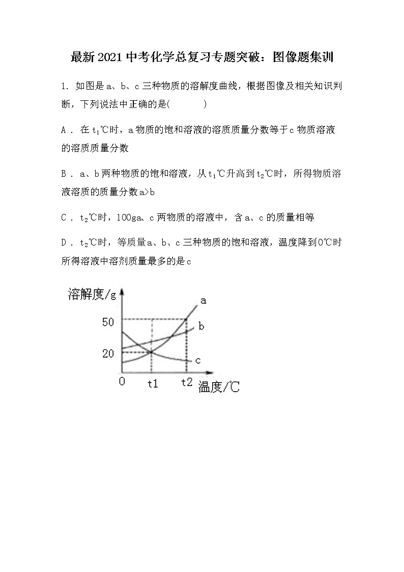 最新2021中考化学总复习专题突破：图像题第1页