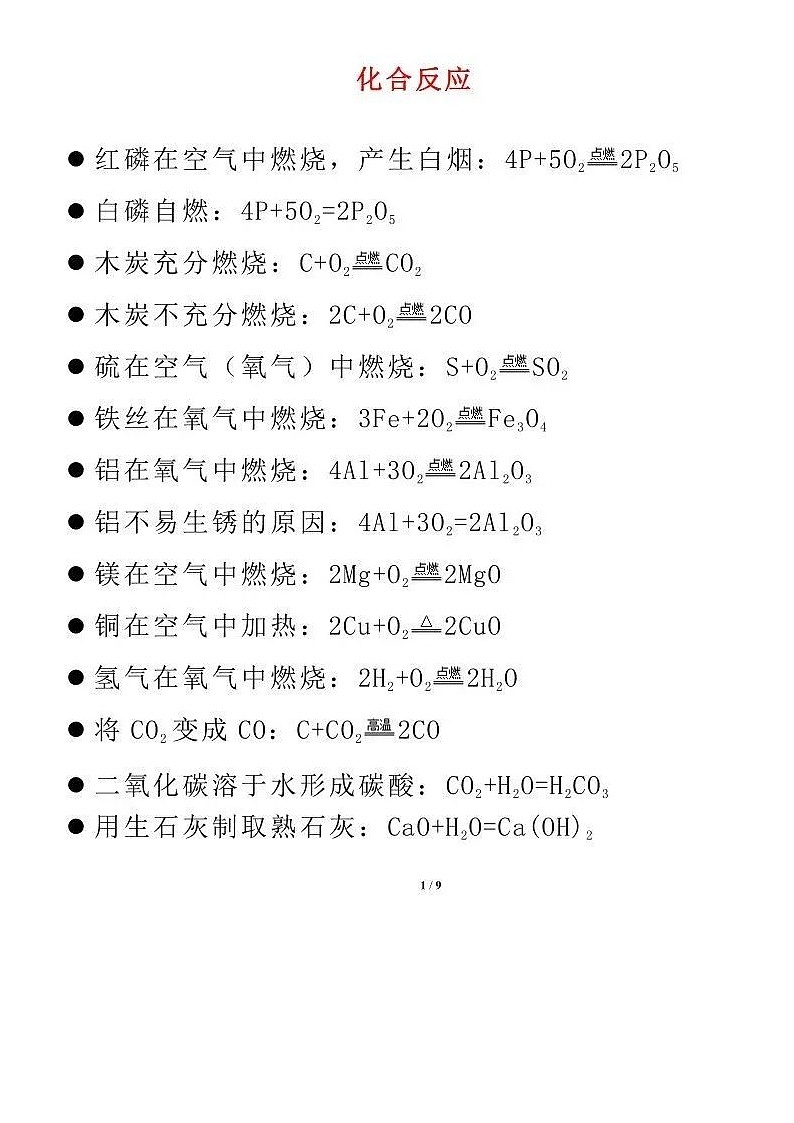 初中化学方程式汇总01