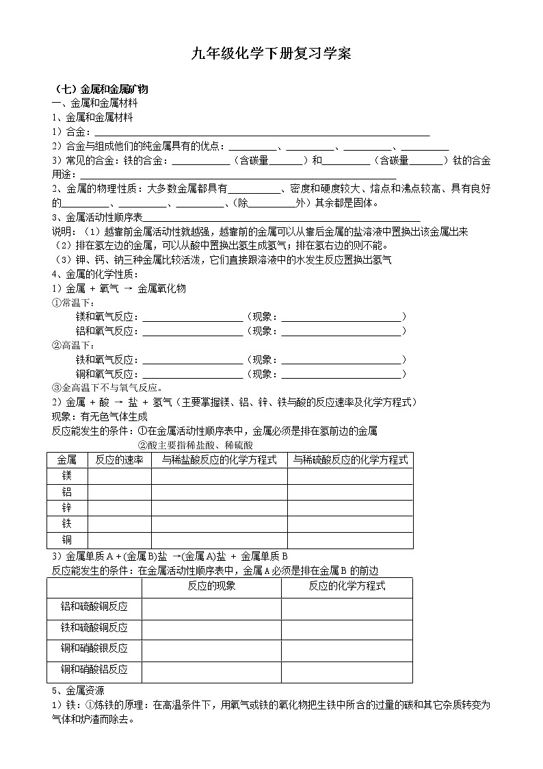 九年级化学下册复习学案01