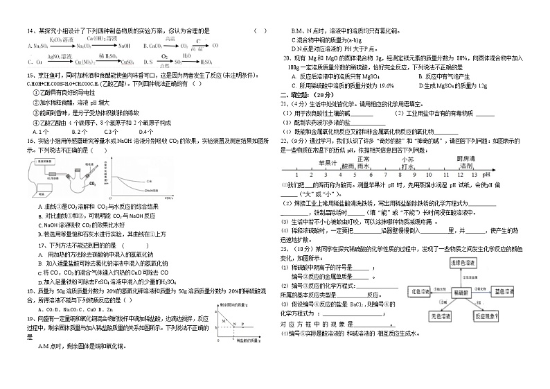 黑龙江省大庆市景园中学2022-2023学年九年级上学期期中考试化学试题（含答案）第2页