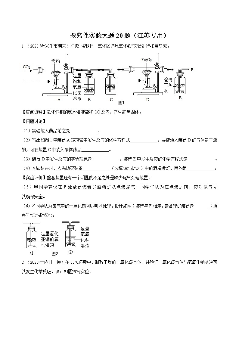 沪教版九年级化学上学期期末复习必刷题 探究性实验大题第1页