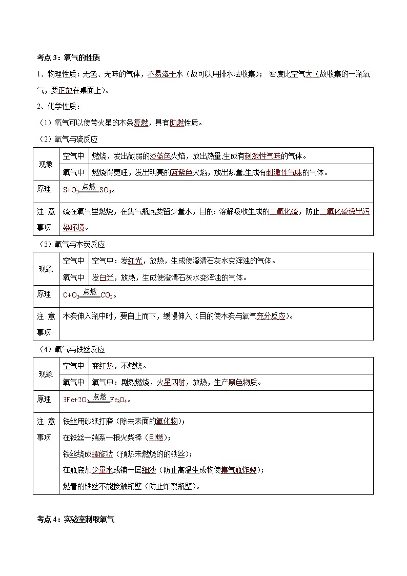 专题02 空气和氧气（考点精讲word版）-【满分之路】 中考化学一轮复习精讲精练(全国通用)第3页