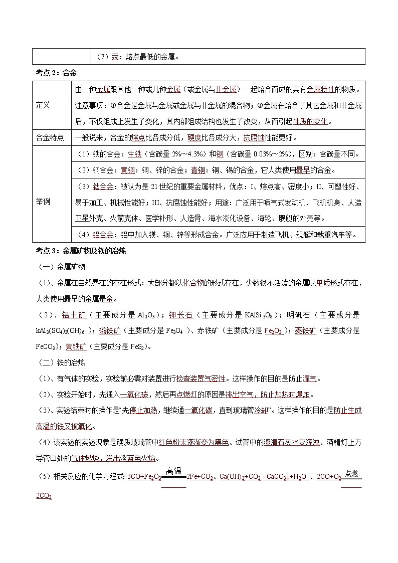 专题05 金属及金属材料的利用（考点精讲word版）-【满分之路】 中考化学一轮复习精讲精练(全国通用)第2页