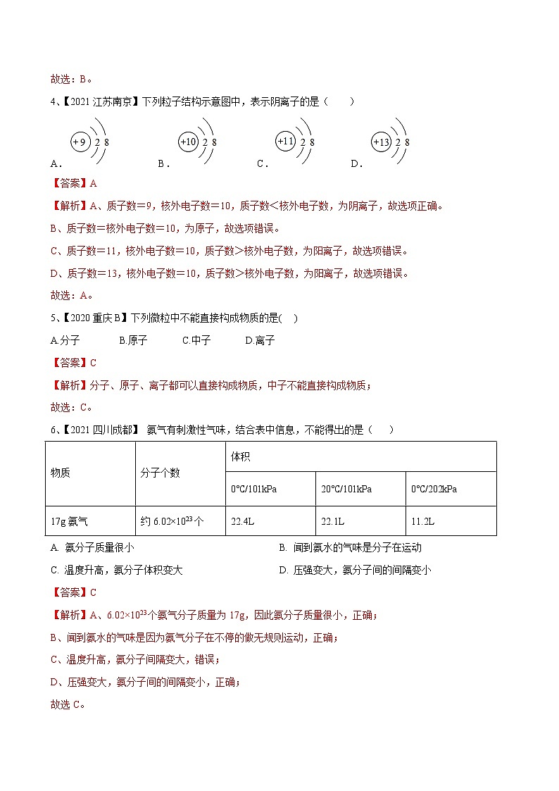 专题10 构成物质的微粒（专题精练）-【满分之路】 中考化学一轮复习精讲精练(全国通用)（解析版）第2页