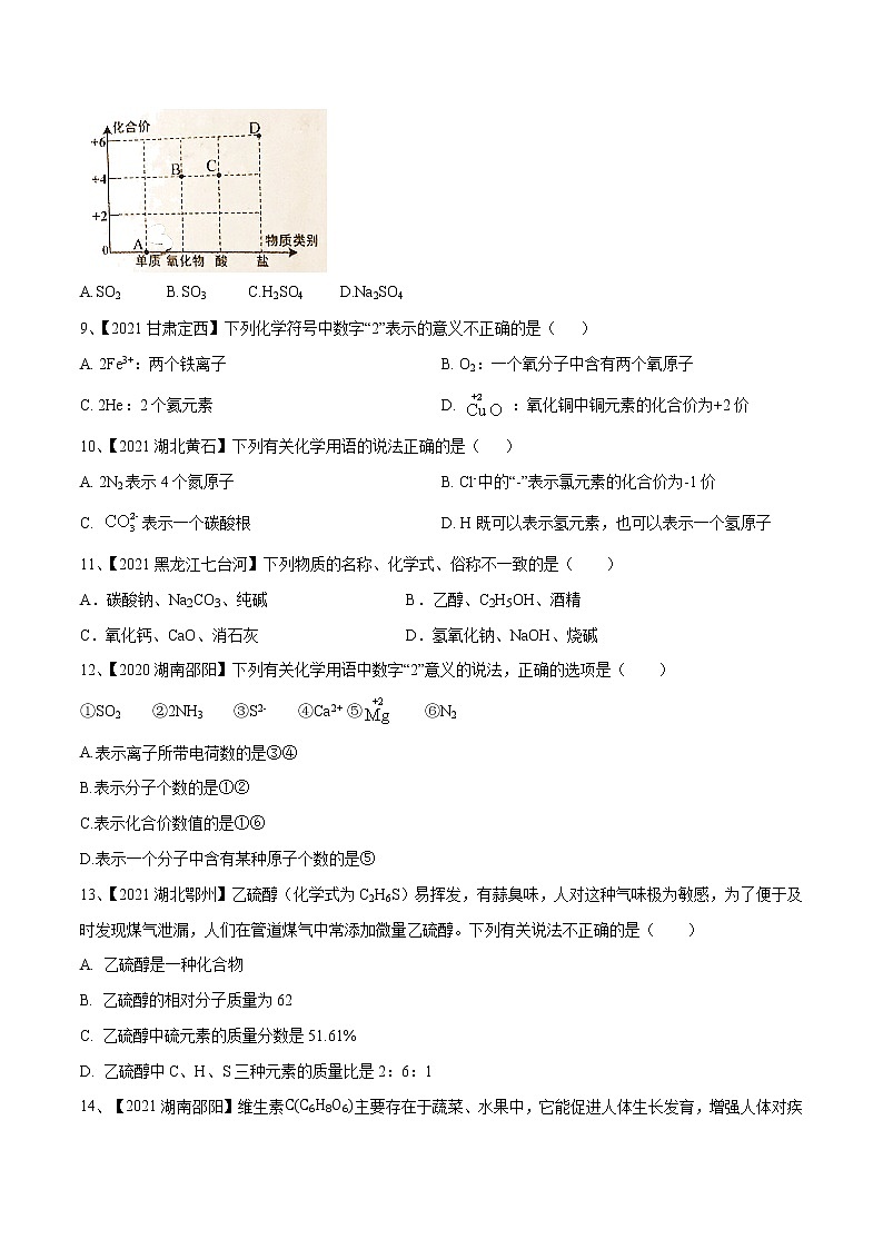 专题12 化学式与化学用语（专题精练）-【满分之路】 中考化学一轮复习精讲精练 （适用2023年中考化学）02