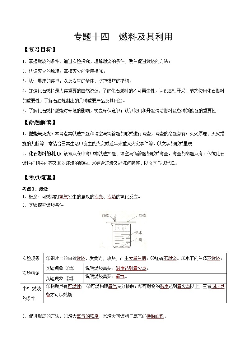 专题14 燃料及其利用（考点精讲）-【满分之路】 中考化学一轮复习精讲精练 （适用2023年中考化学）01