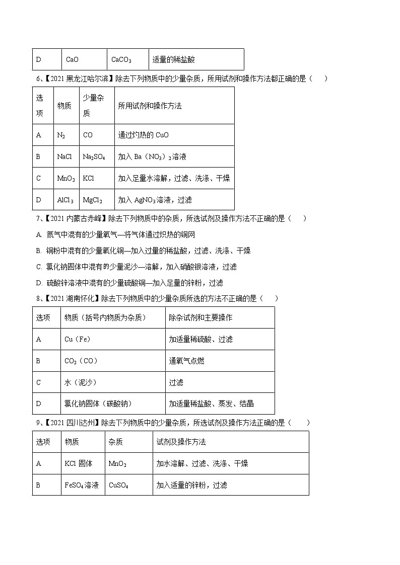 专题17 物质的检验与鉴别、分离与提纯（专题精练）-【满分之路】 中考化学一轮复习精讲精练(全国通用)（原卷版）第2页