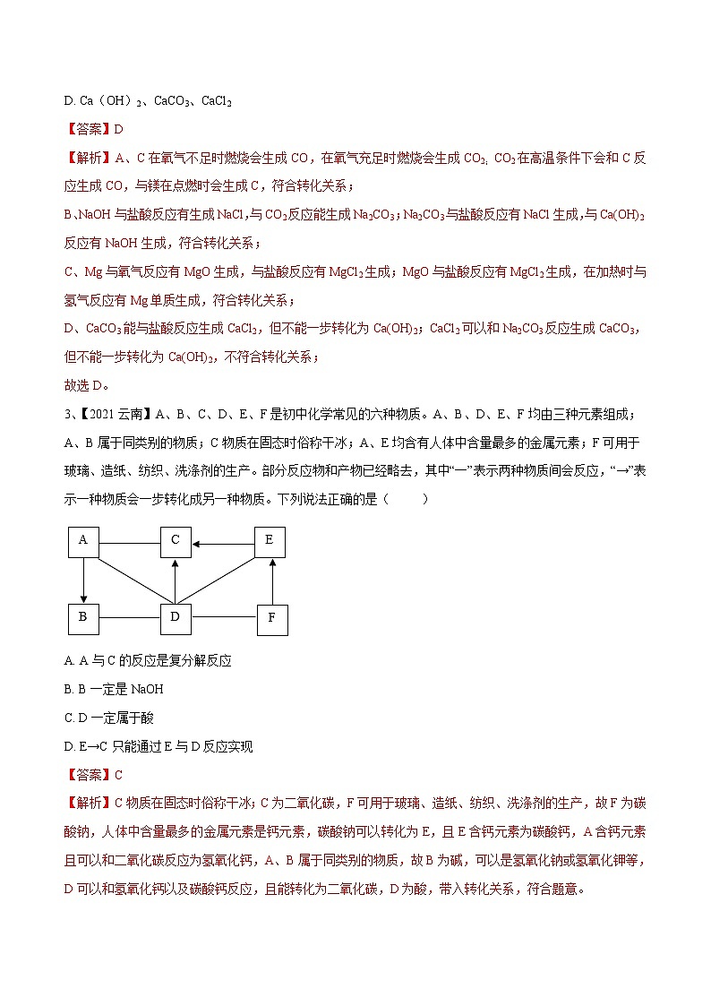 专题18 物质的转化与推断（专题精练）-【满分之路】 中考化学一轮复习精讲精练(全国通用)（解析版）第2页