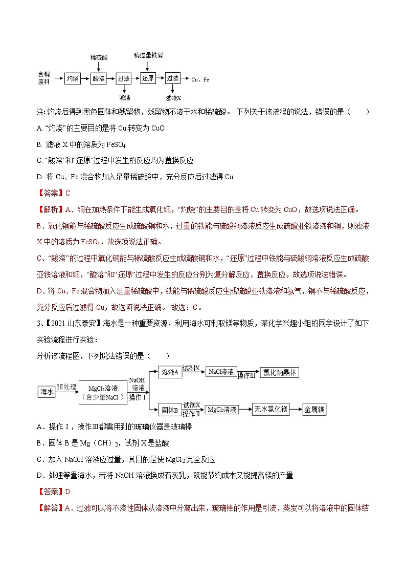 专题19 化学工艺流程题（专题精练）-【满分之路】 中考化学一轮复习精讲精练(全国通用)（解析版）第2页