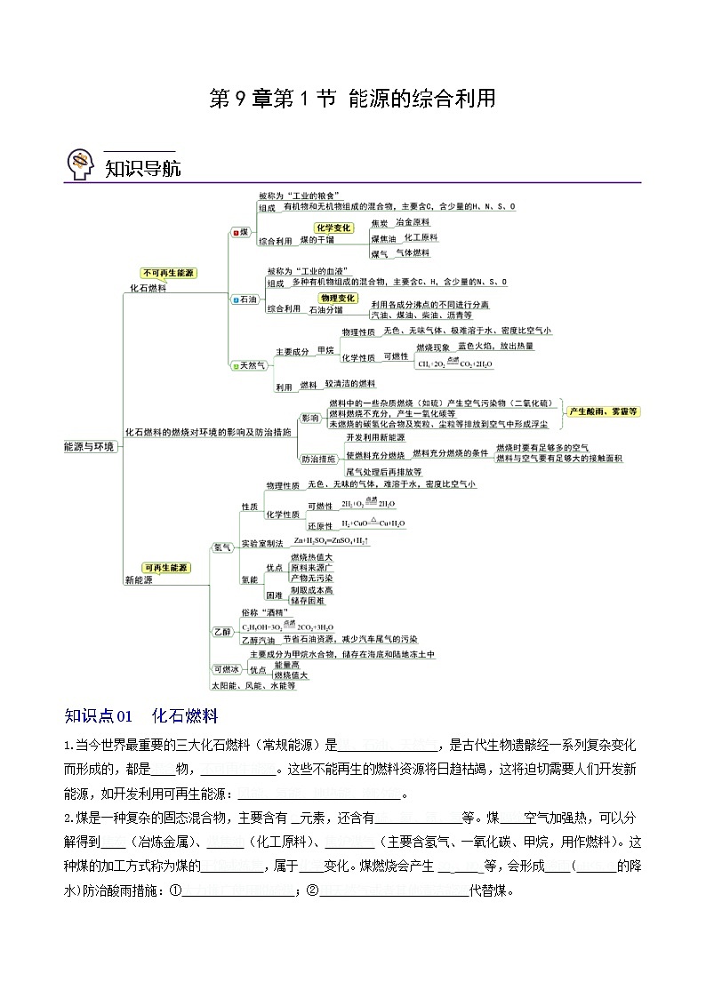 【同步练习】沪教版初三化学下册精品讲义 第9章《化学与社会发展》 9.1 能源的综合利用第1页