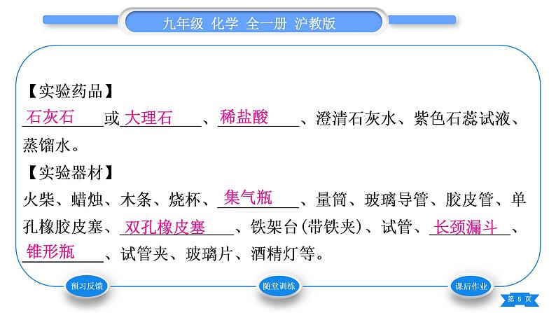 沪教版九年级化学上第2章身边的化学物质基础实验2二氧化碳的制取与性质习题课件05