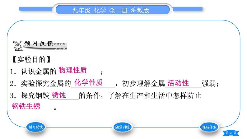 沪教版九年级化学上第5章金属的冶炼与利用基础实验4常见金属的性质习题课件02