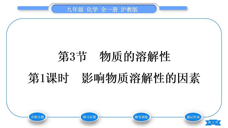 沪教版九年级化学下第6章溶解现象第3节物质的溶解性第1课时影响物质溶解性的因素习题课件第1页