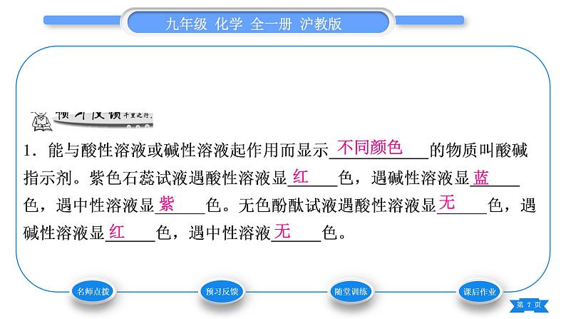 沪教版九年级化学下第7章应用广泛的酸、碱、盐第1节溶液的酸碱性习题课件07