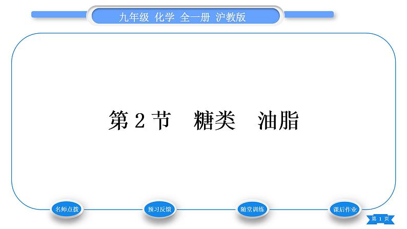 沪教版九年级化学下第8章食品中的有机化合物第2节糖类油脂习题课件01