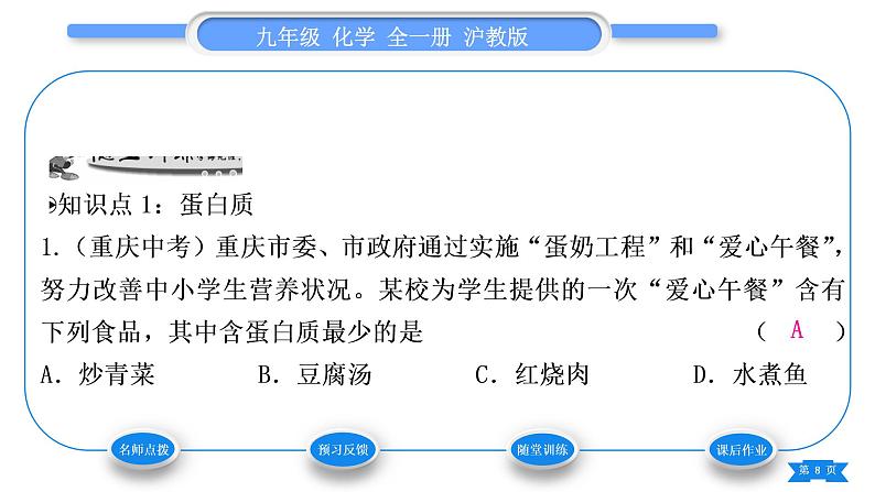 沪教版九年级化学下第8章食品中的有机化合物第3节蛋白质维生素习题课件08
