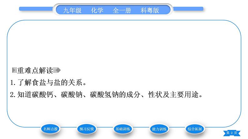 科粤版九年级化学下第八章常见的酸、碱、盐8.4常见的盐第1课时几种常见盐的用途　盐的组成习题课件第2页