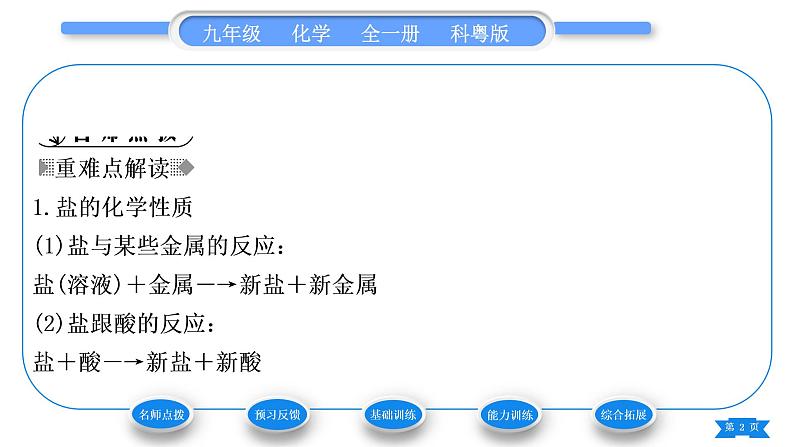 科粤版九年级化学下第八章常见的酸、碱、盐8.4常见的盐第2课时盐的化学性质习题课件第2页