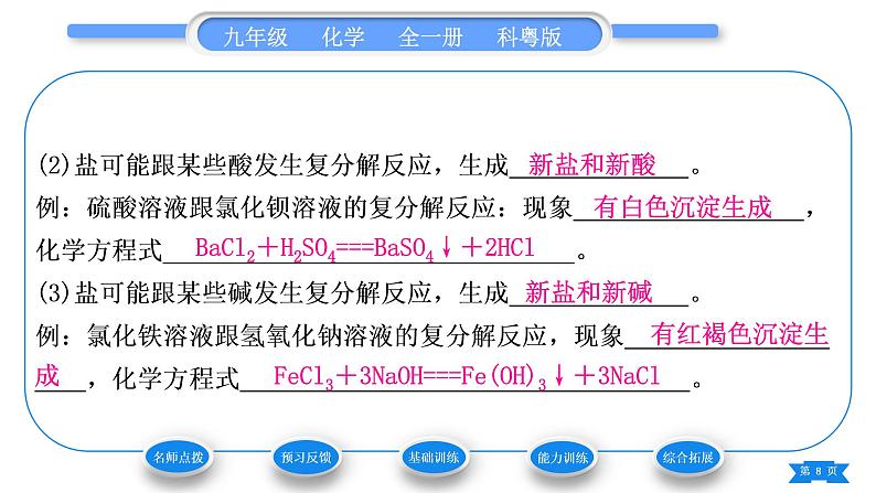 科粤版九年级化学下第八章常见的酸、碱、盐8.4常见的盐第2课时盐的化学性质习题课件第8页