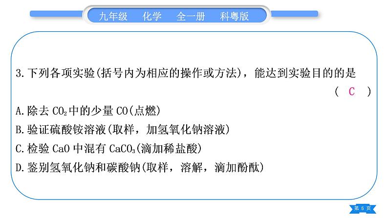 科粤版九年级化学下第八章常见的酸、碱、盐专题五物质的检验、鉴别、分离与提纯习题课件第5页