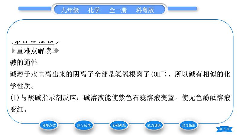 科粤版九年级化学下第八章常见的酸、碱、盐8.2常见的酸和碱第2课时常见的碱　碱溶液的化学性质习题课件第2页