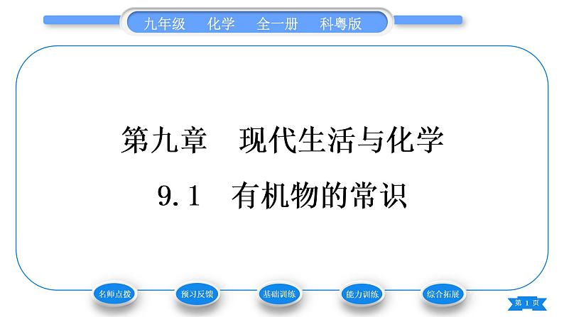 科粤版九年级化学下第九章现代生活与化学9.1有机物的常识习题课件第1页