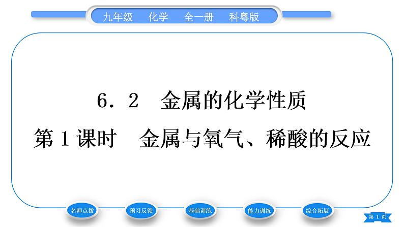 科粤版九年级化学下第六章金属6.2金属的化学性质第1课时金属与氧气、稀酸的反应习题课件01