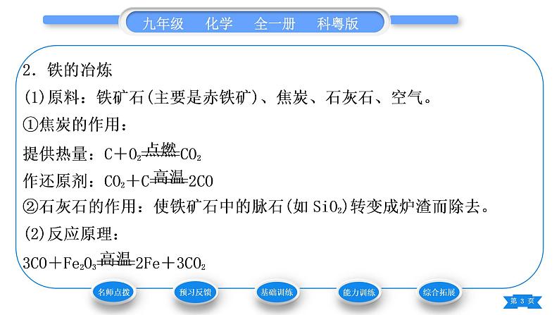 科粤版九年级化学下第六章金属6.3金属矿物与冶炼习题课件第3页