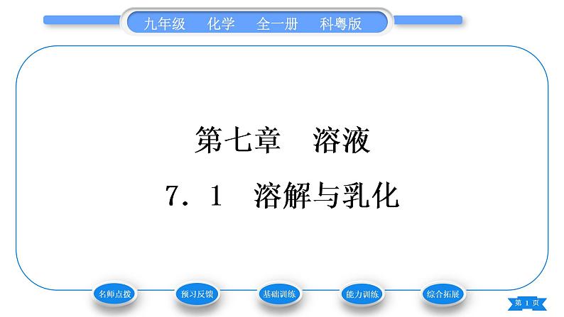 科粤版九年级化学下第七章溶液7.1溶解与乳化习题课件第1页