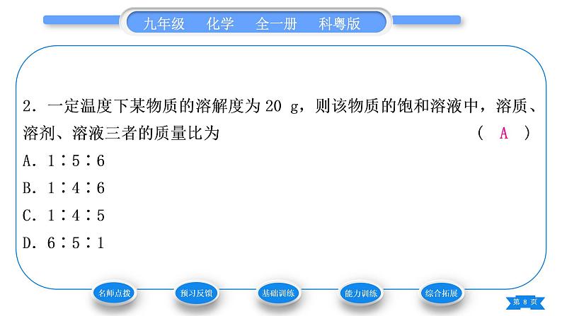 科粤版九年级化学下第七章溶液7.2物质溶解的量第2课时溶解度与溶解度曲线习题课件第8页