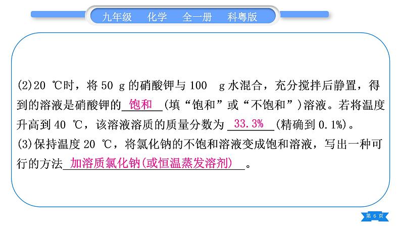 科粤版九年级化学下第七章溶液7.2物质溶解的量专题四溶解度及溶解度曲线习题课件06