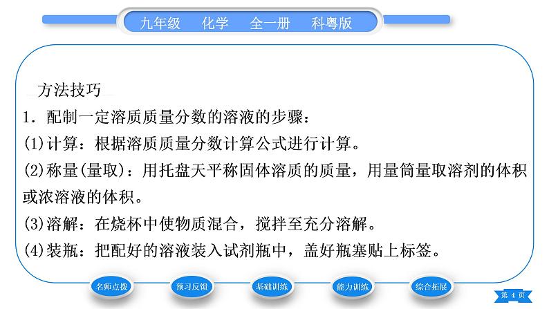 科粤版九年级化学下第七章溶液7.3溶液浓稀的表示第2课时配制一定溶质质量分数的溶液习题课件04