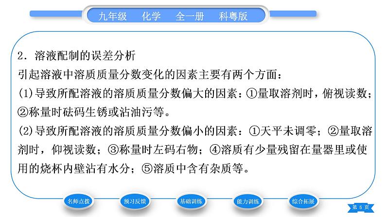 科粤版九年级化学下第七章溶液7.3溶液浓稀的表示第2课时配制一定溶质质量分数的溶液习题课件05