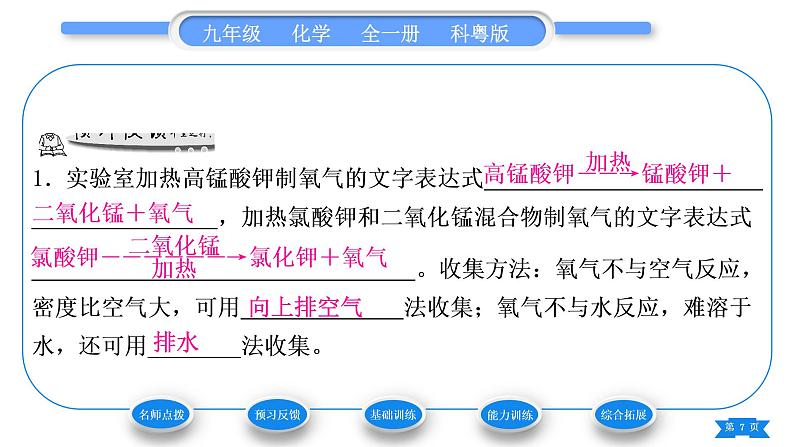 科粤版九年级化学上第三章维持生命之气——氧气3.2制取氧气第2课时实验室加热固体制氧气和工业制氧气习题课件第7页