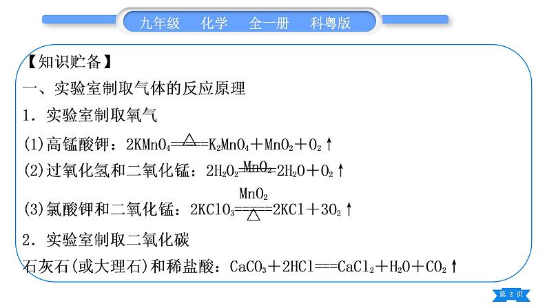 科粤版九年级化学上第五章燃料5.3二氧化碳的性质和制法专题二常见气体的制取习题课件02