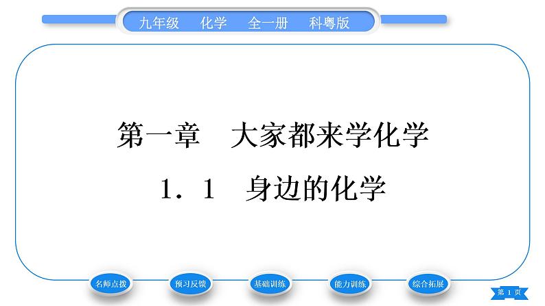 科粤版九年级化学上第一章大家都来学化学1.1身边的化学习题课件01