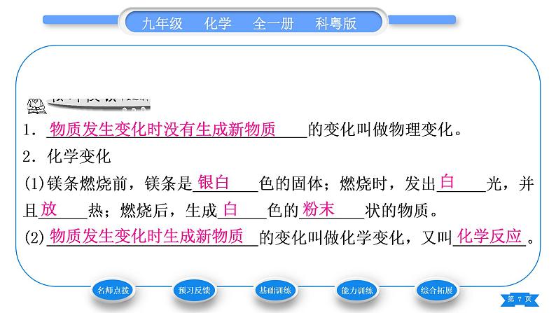 科粤版九年级化学上第一章大家都来学化学1.3物质的变化习题课件07