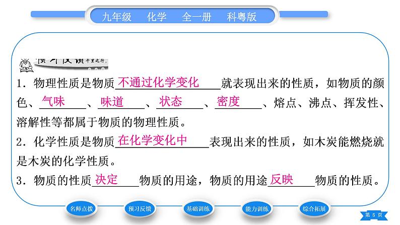 科粤版九年级化学上第一章大家都来学化学1.4物质性质的探究习题课件05