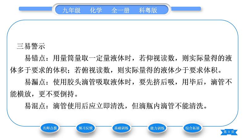 科粤版九年级化学上第一章大家都来学化学1.2化学实验室之旅第1课时常用的化学仪器　药品的取用习题课件03