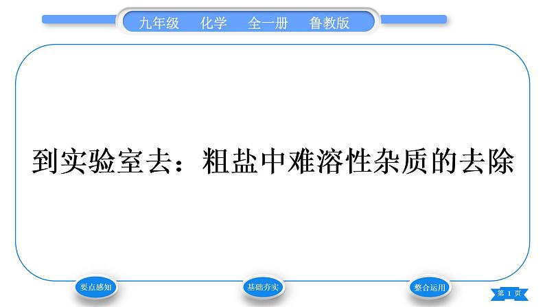 鲁教版九年级化学下第八单元海水中的化学到实验室去：粗盐中难溶性杂质的去除习题课件01