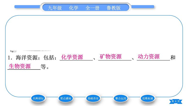 鲁教版九年级化学下第八单元海水中的化学第一节海洋化学资源习题课件第6页