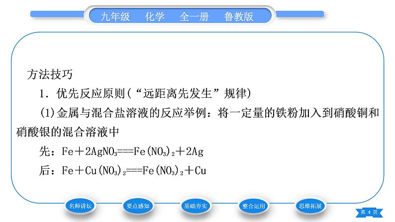 鲁教版九年级化学下第九单元金属第二节金属的化学性质第2课时金属与盐溶液的反应习题课件第4页