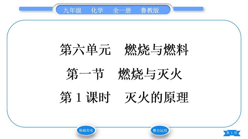 鲁教版九年级化学上第六单元燃烧与燃料第一节燃烧与灭火第1课时灭火的原理习题课件01