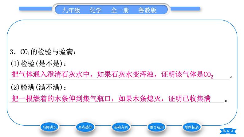 鲁教版九年级化学上第六单元燃烧与燃料到实验室去：二氧化碳的实验室制取与性质习题课件06