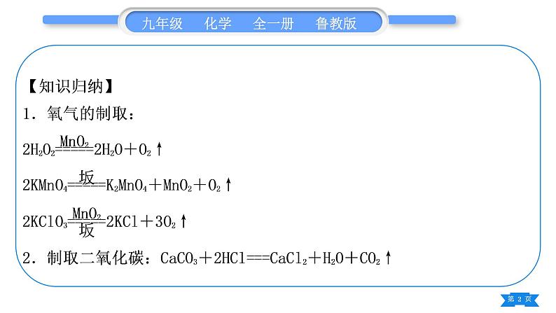 鲁教版九年级化学上第六单元燃烧与燃料专题三实验室常见气体的制取习题课件02